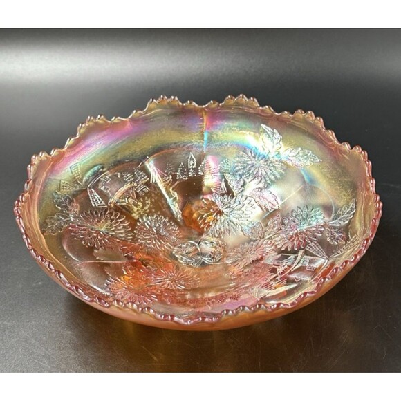 Vintage Imperial Carnival Windmill Pattern Footed Round Glass Bowl with 3 Feet - Picture 3 of 14